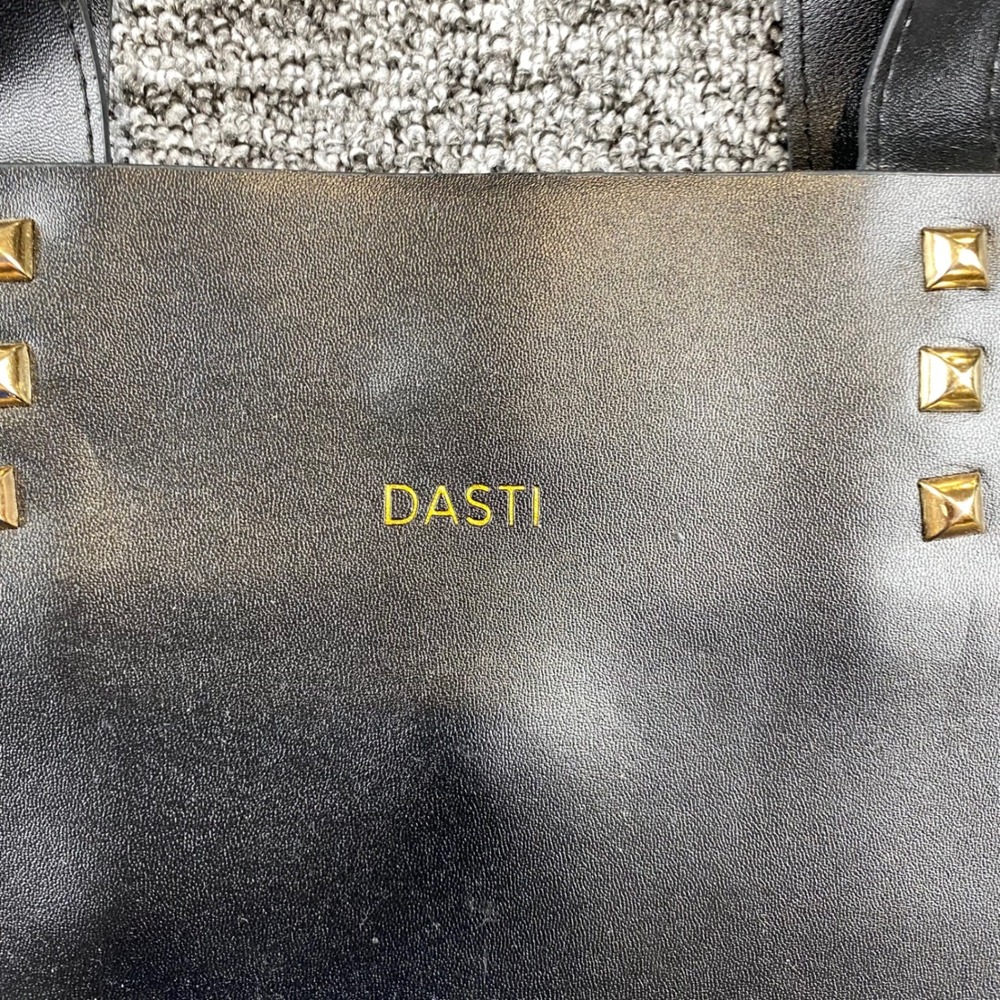 DASTI Black Faux Leather Tote Bag Gold Studded Large Shopper Shoulder Purse